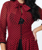 Unique Vintage Burgundy & Black Swiss Dots Tallullah Duster - Unique Vintage - Womens, DRESSES, MAXI