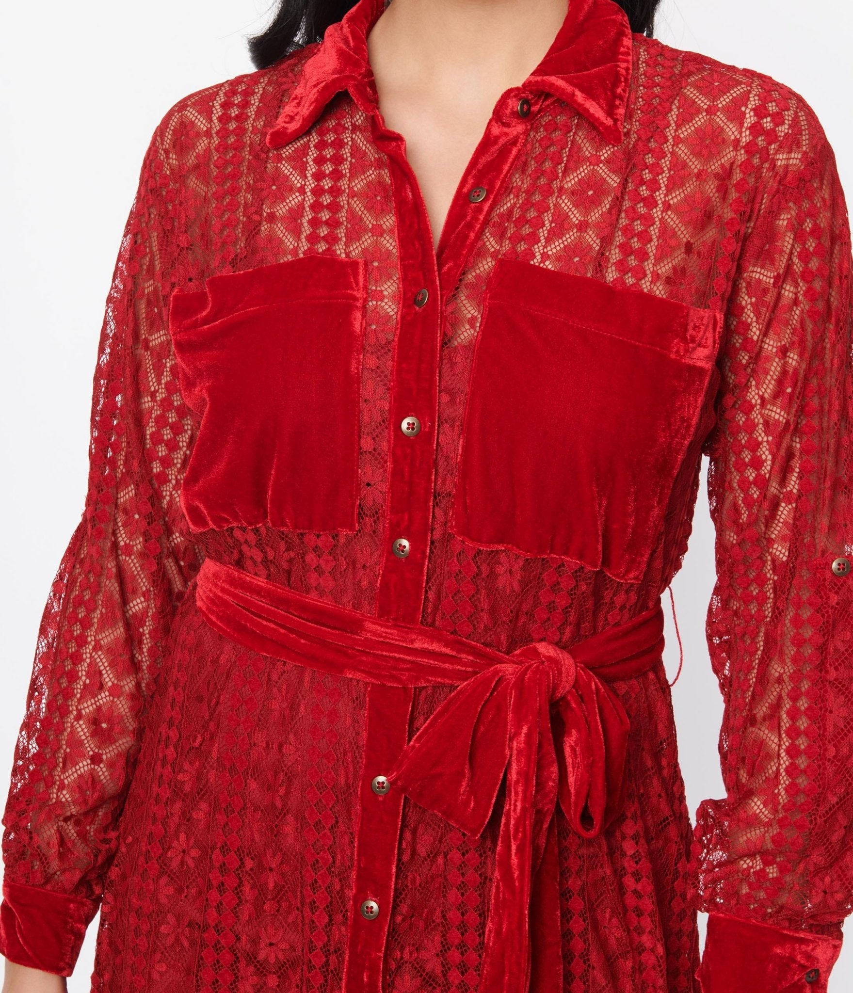 Unique Vintage Burgundy Lace Blanche Maxi Shirtdress - Unique Vintage - Womens, DRESSES, MAXI