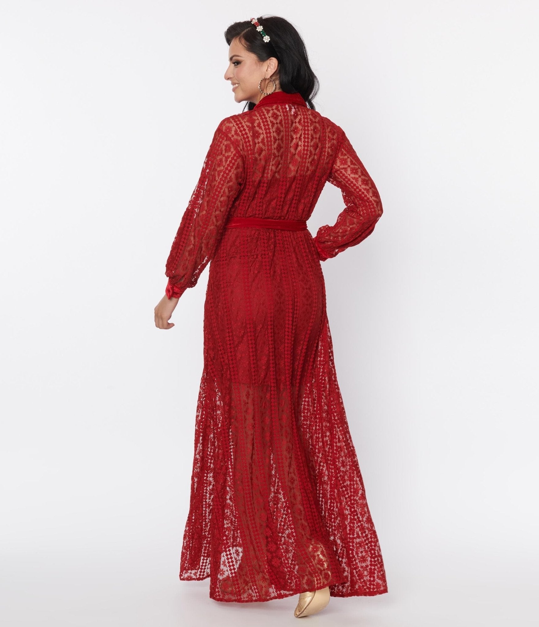 Unique Vintage Burgundy Lace Blanche Maxi Shirtdress - Unique Vintage - Womens, DRESSES, MAXI