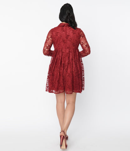 Unique Vintage Burgundy Lace Peggy Babydoll Dress - Unique Vintage - Womens, DRESSES, BABYDOLL