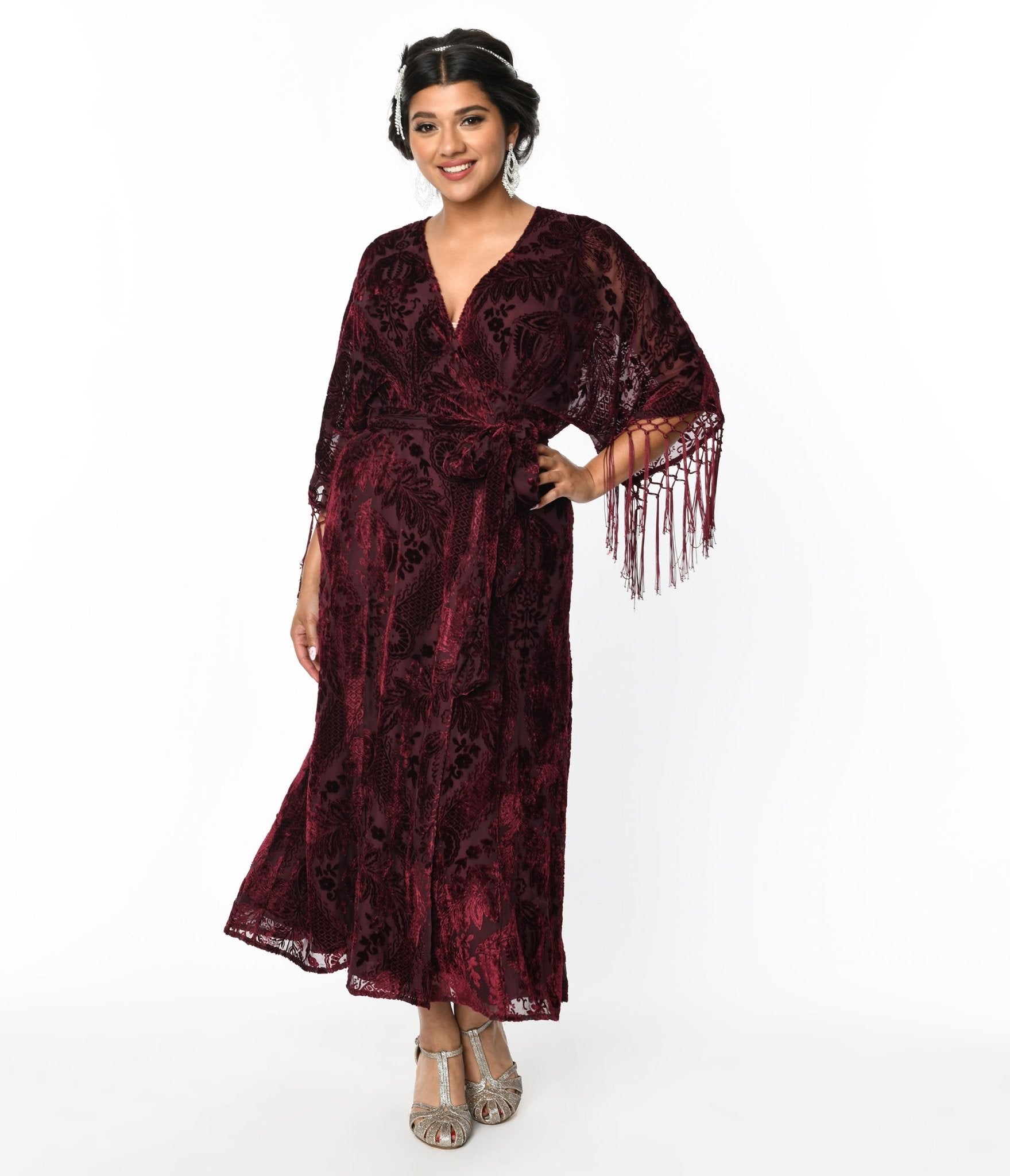 Floral velvet sales burnout wrap dress