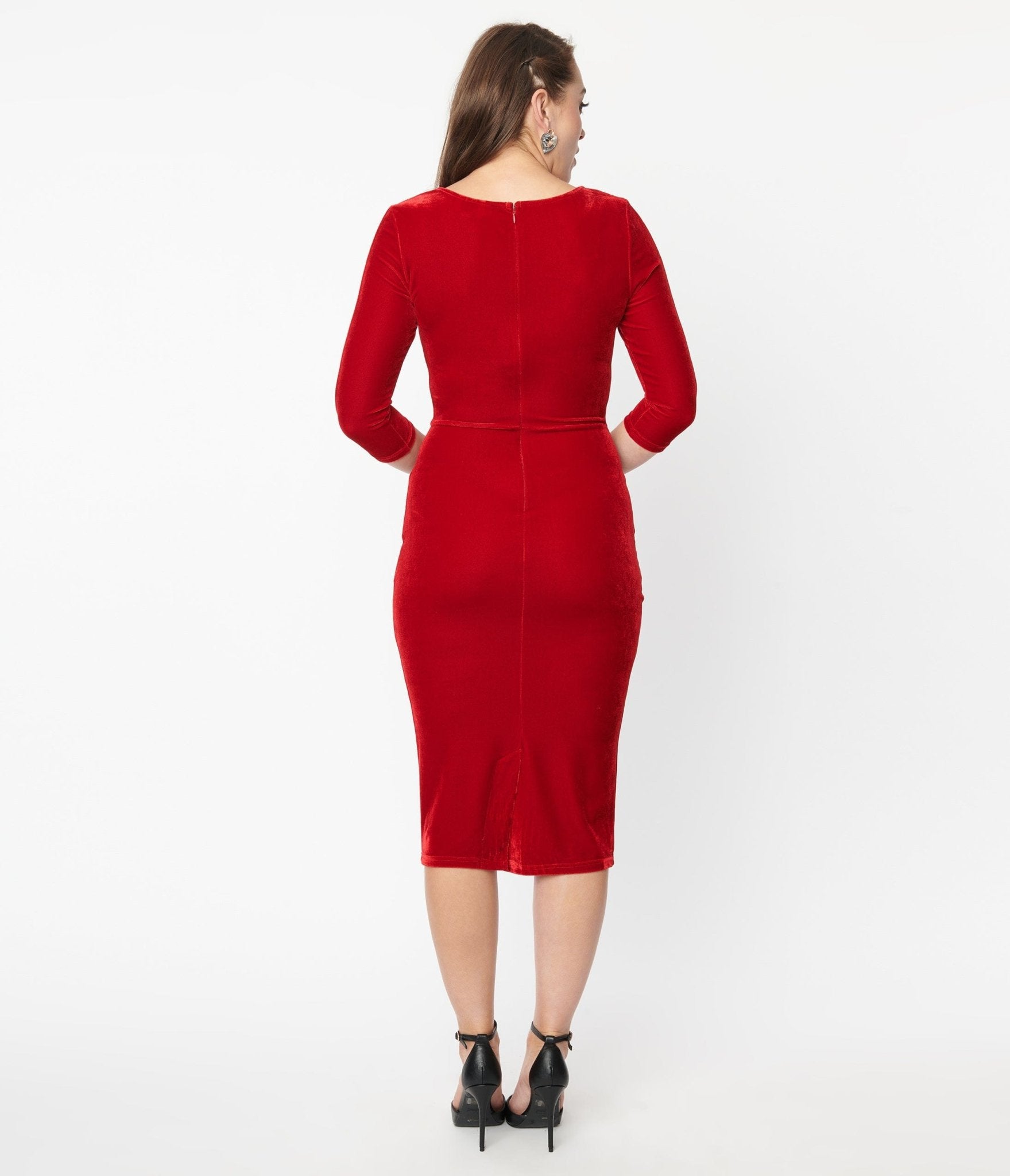 Unique Vintage Burgundy Velvet Sleeved Mod Wiggle Dress