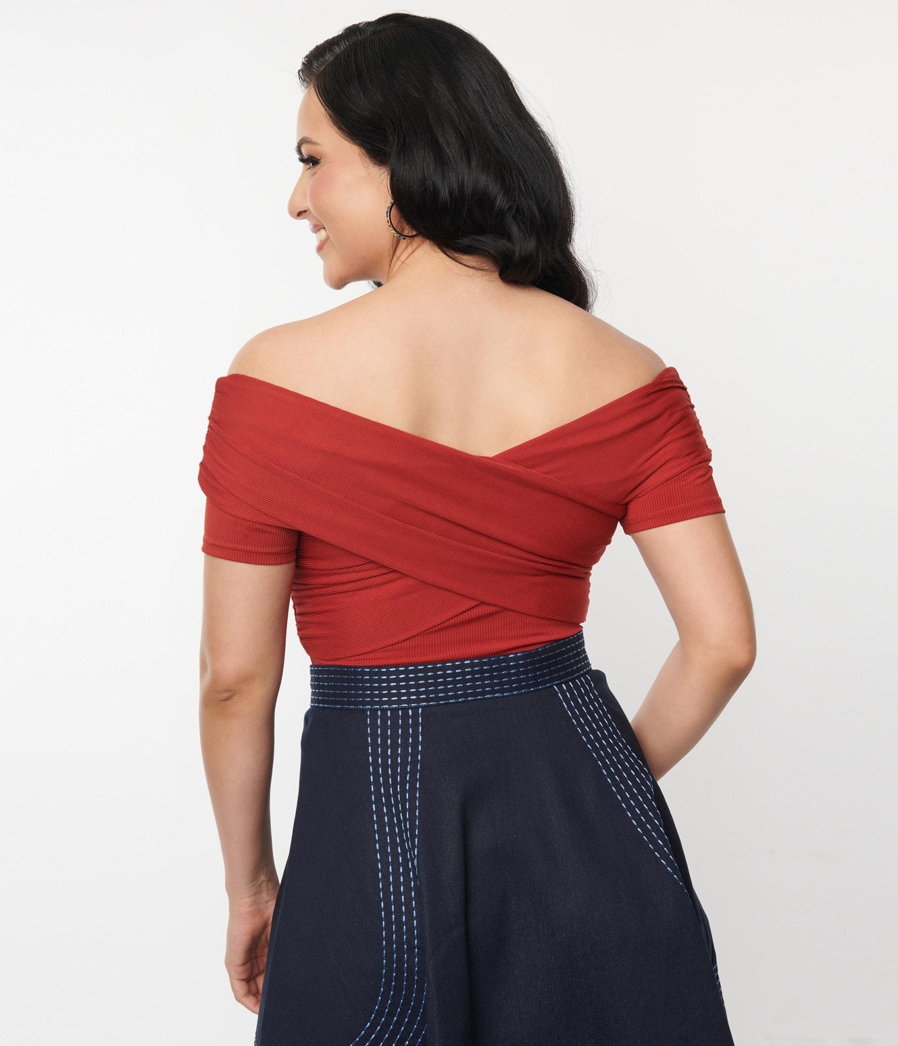Unique Vintage Burnt Orange Off Shoulder Daydreamer Bodysuit - Unique Vintage - Womens, TOPS, BODYSUITS