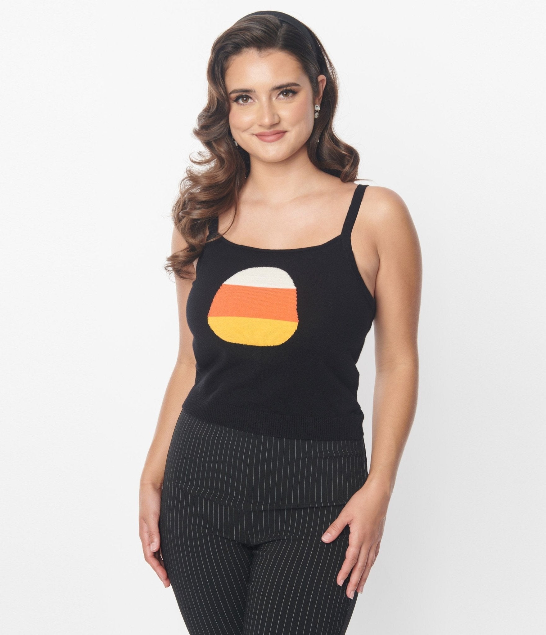 Retro Vintage Unique Vintage Candy Corn Cardigan Tank Top Set