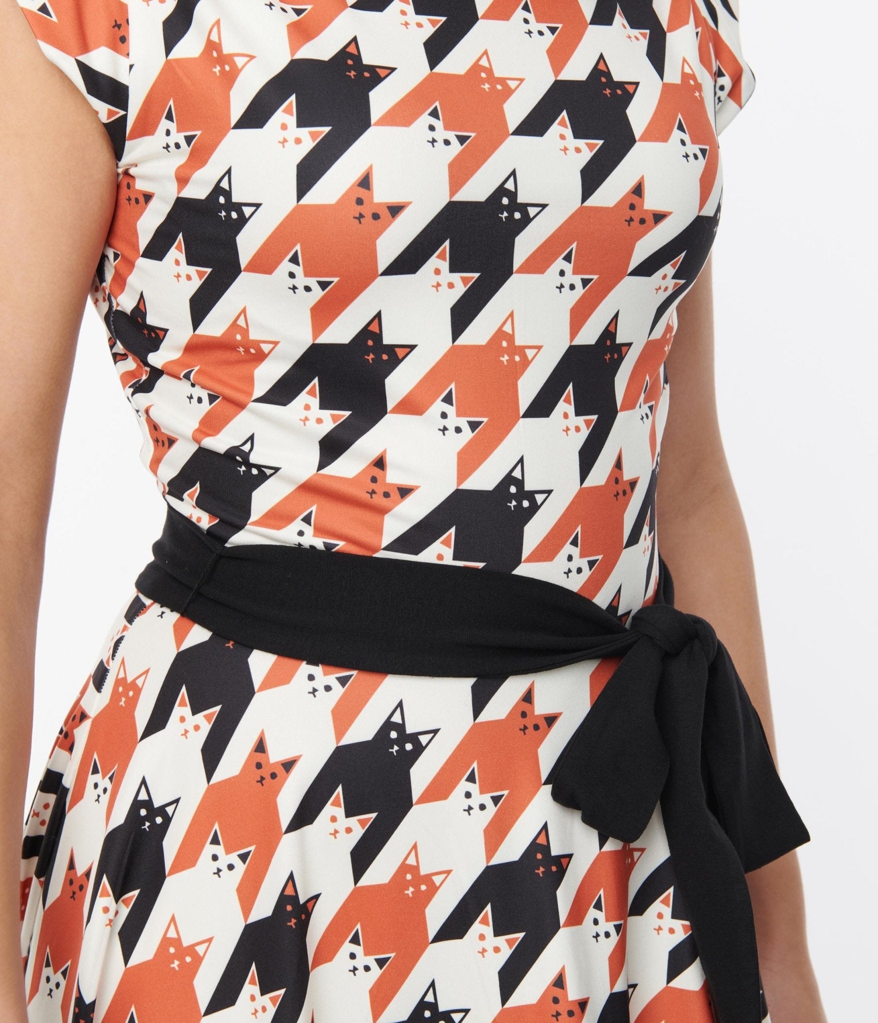 Retro Vintage Unique Vintage Cat Houndstooth Fit Flare Dress