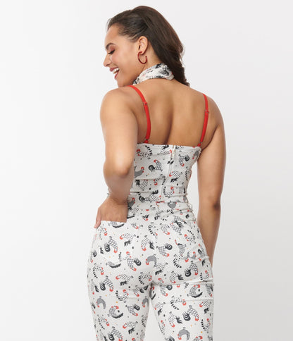 Unique Vintage Chicken Print & Red Contrast Crop Top - Unique Vintage - Womens, TOPS, WOVEN TOPS