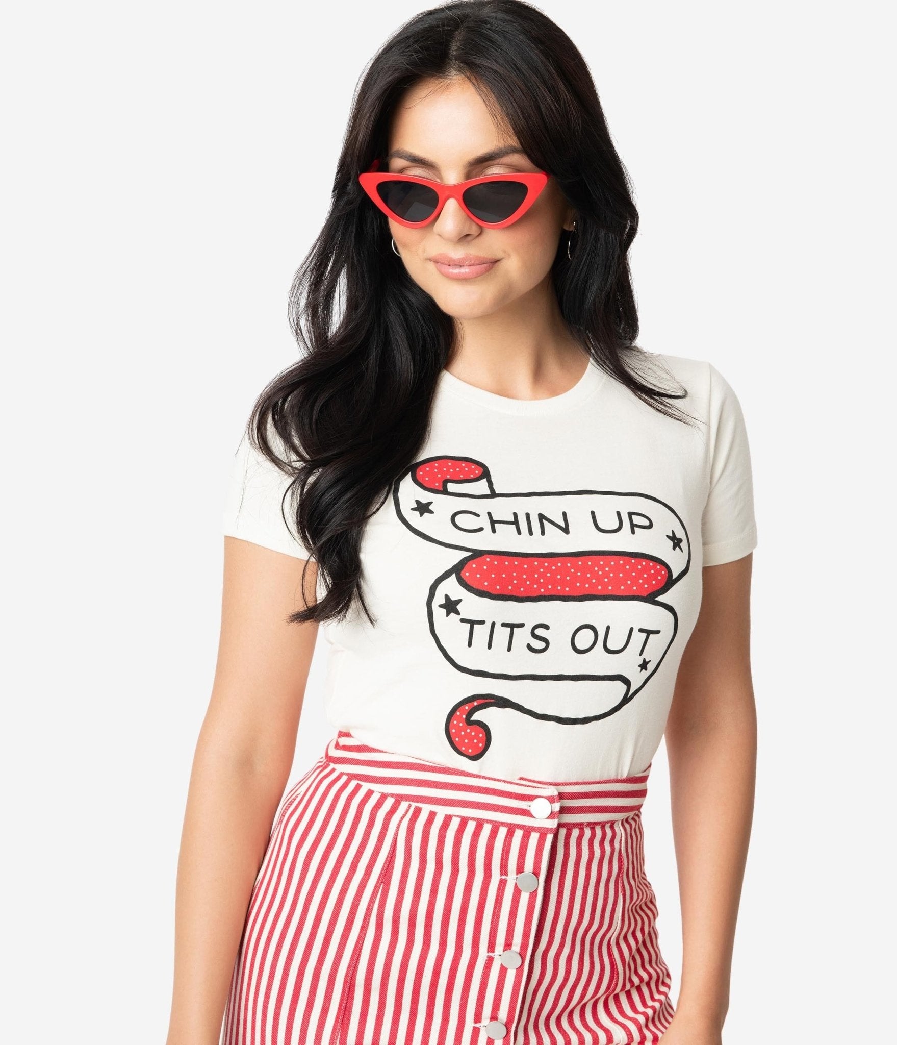 Unique Vintage Cream Chin Up Tits Out Womens Tee - Unique Vintage - Womens, GRAPHIC TEES, TEES