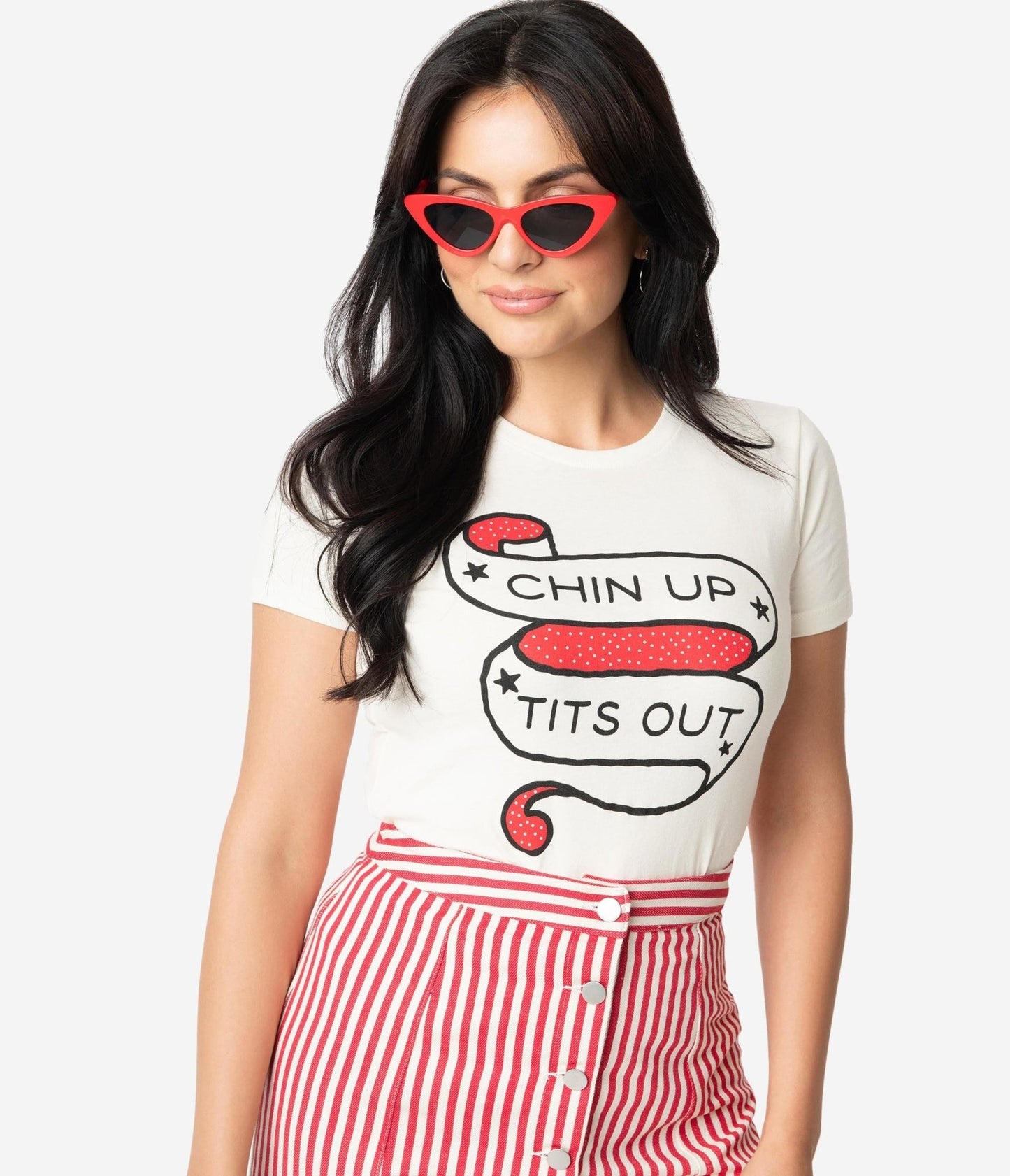 Unique Vintage Cream Chin Up Tits Out Womens Tee - Unique Vintage - Womens, GRAPHIC TEES, TEES