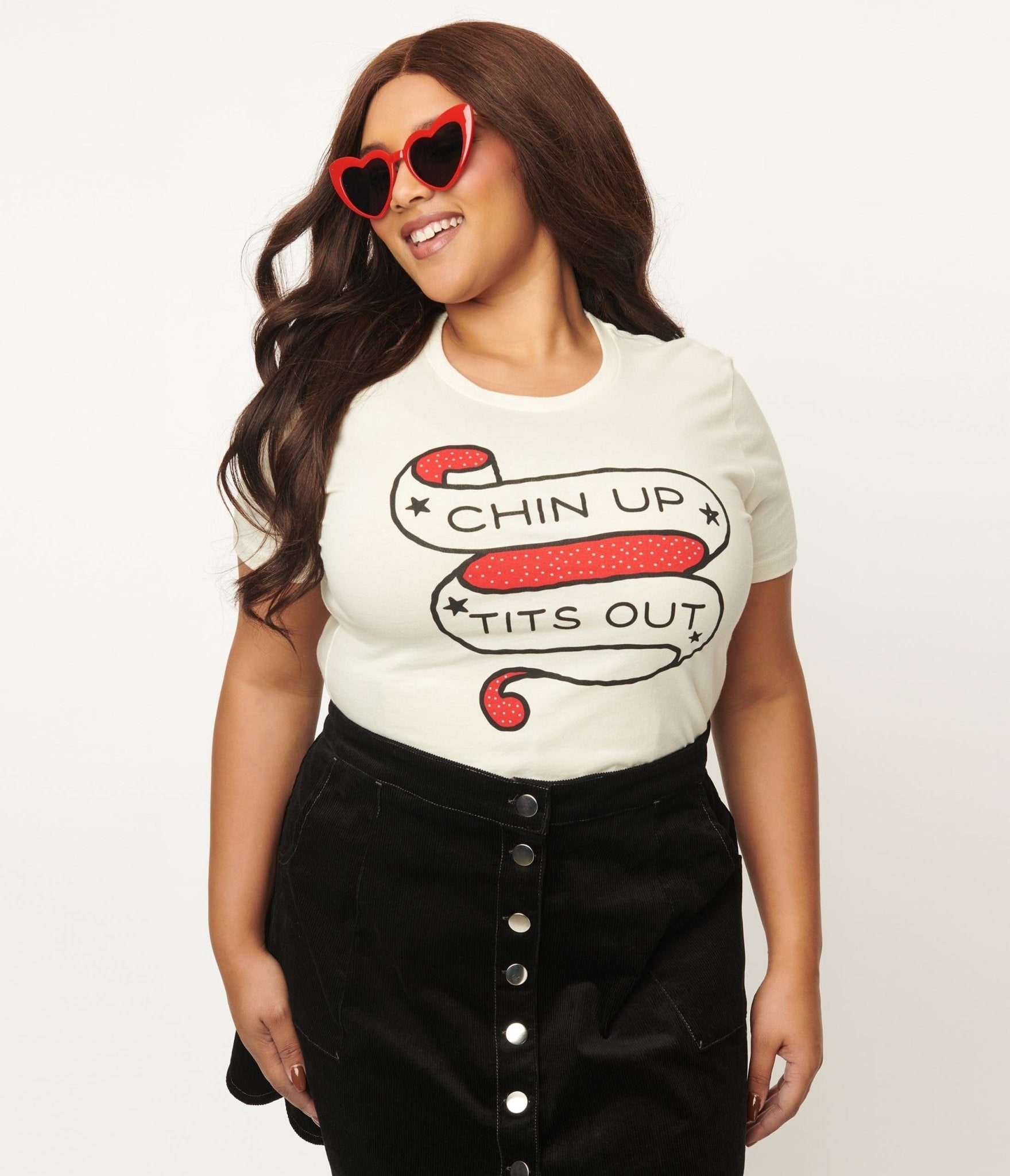 Unique Vintage Cream Chin Up Tits Out Womens Tee - Unique Vintage - Womens, GRAPHIC TEES, TEES
