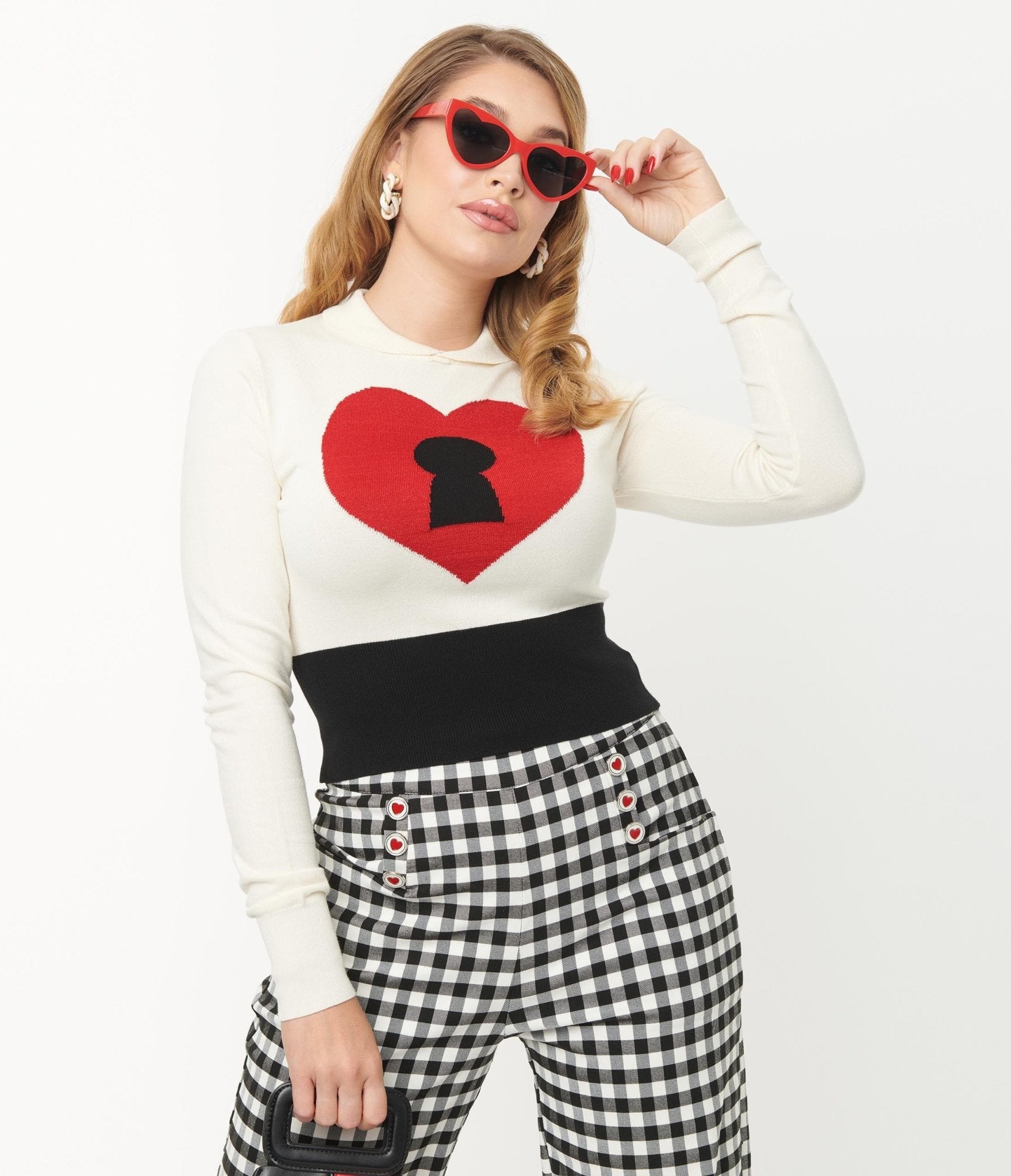 Unique Vintage Cream & Red Locked Heart Sweater - Unique Vintage - Womens, TOPS, SWEATERS