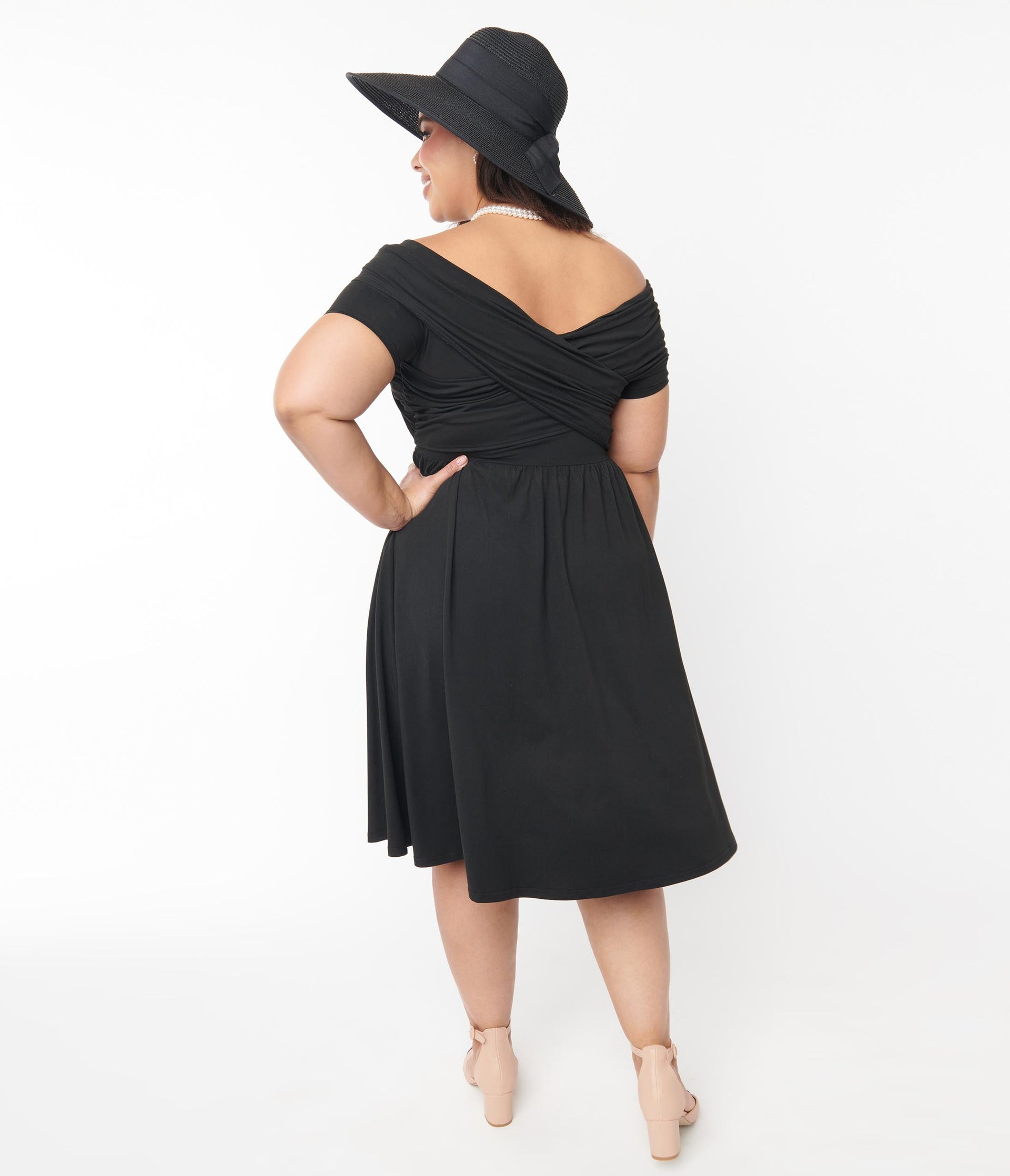 Unique Vintage Curve Black Shirred Swing Dress - Unique Vintage - Womens, DRESSES, SWING