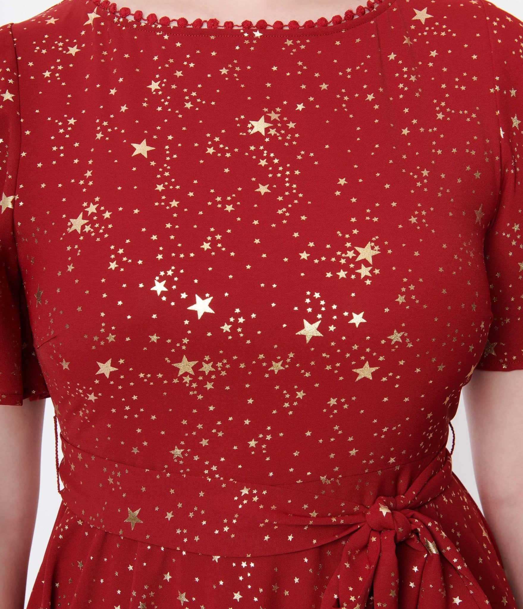 Unique Vintage Deep Red & Gold Star Swing Dress - Unique Vintage - Womens, DRESSES, SWING