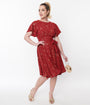 Unique Vintage 1930s Deep Red & Gold Star Swing Dress