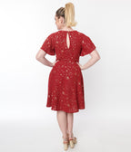 Unique Vintage Deep Red & Gold Star Swing Dress - Unique Vintage - Womens, DRESSES, SWING