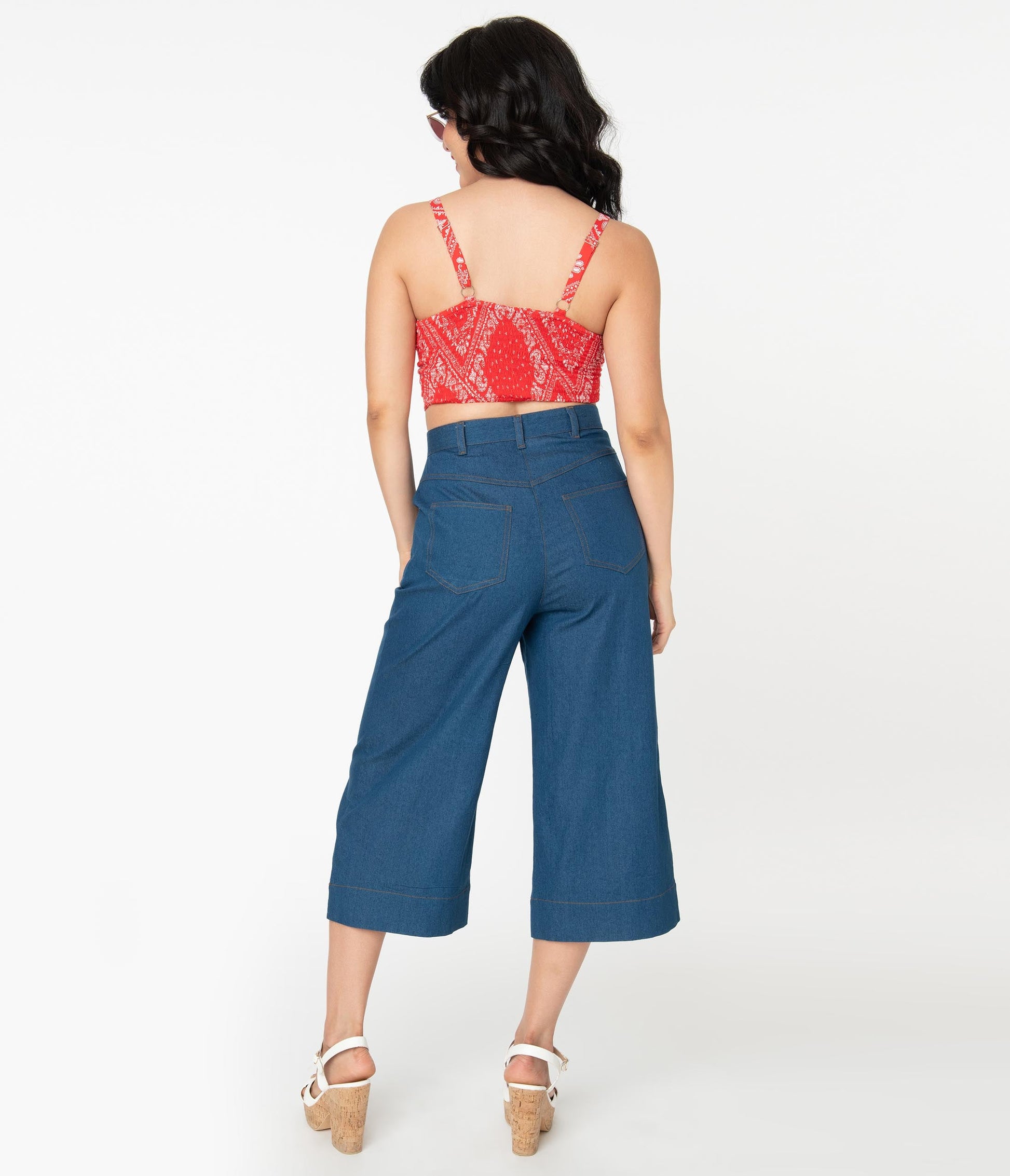 Unique Vintage Denim Blue Chisholm Culottes - Unique Vintage - Womens, BOTTOMS, PANTS