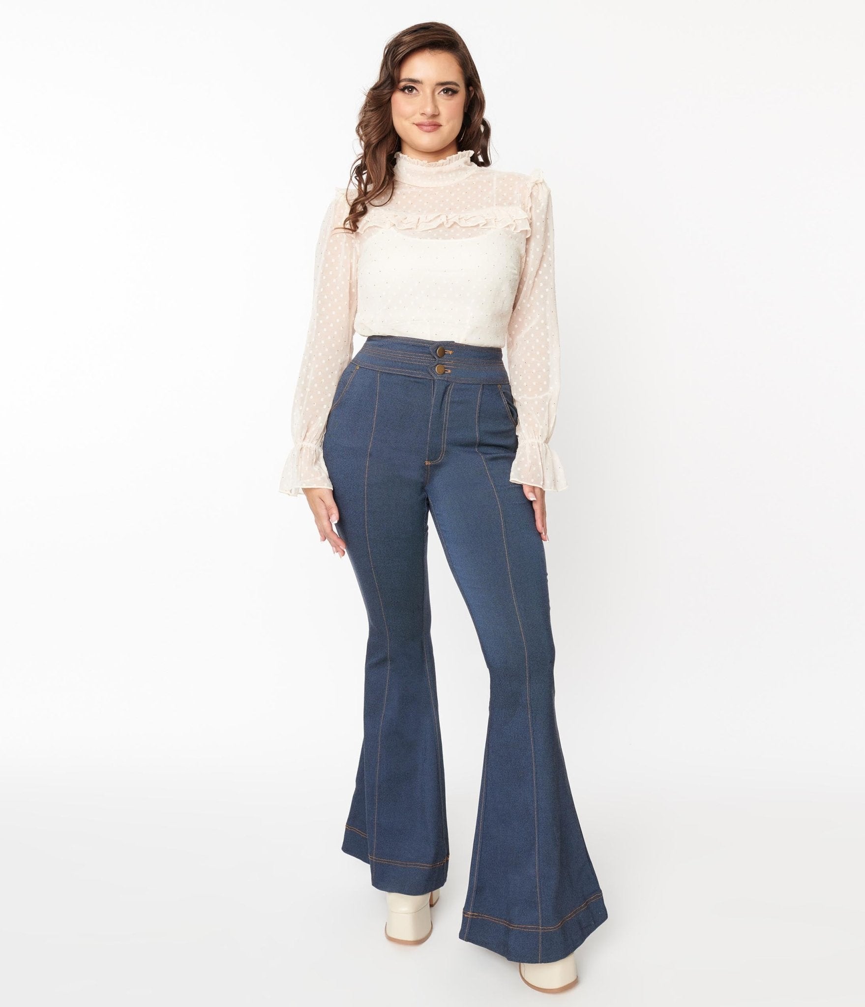 Unique Vintage 1970s Denim High Waisted Bell Bottom Jeans