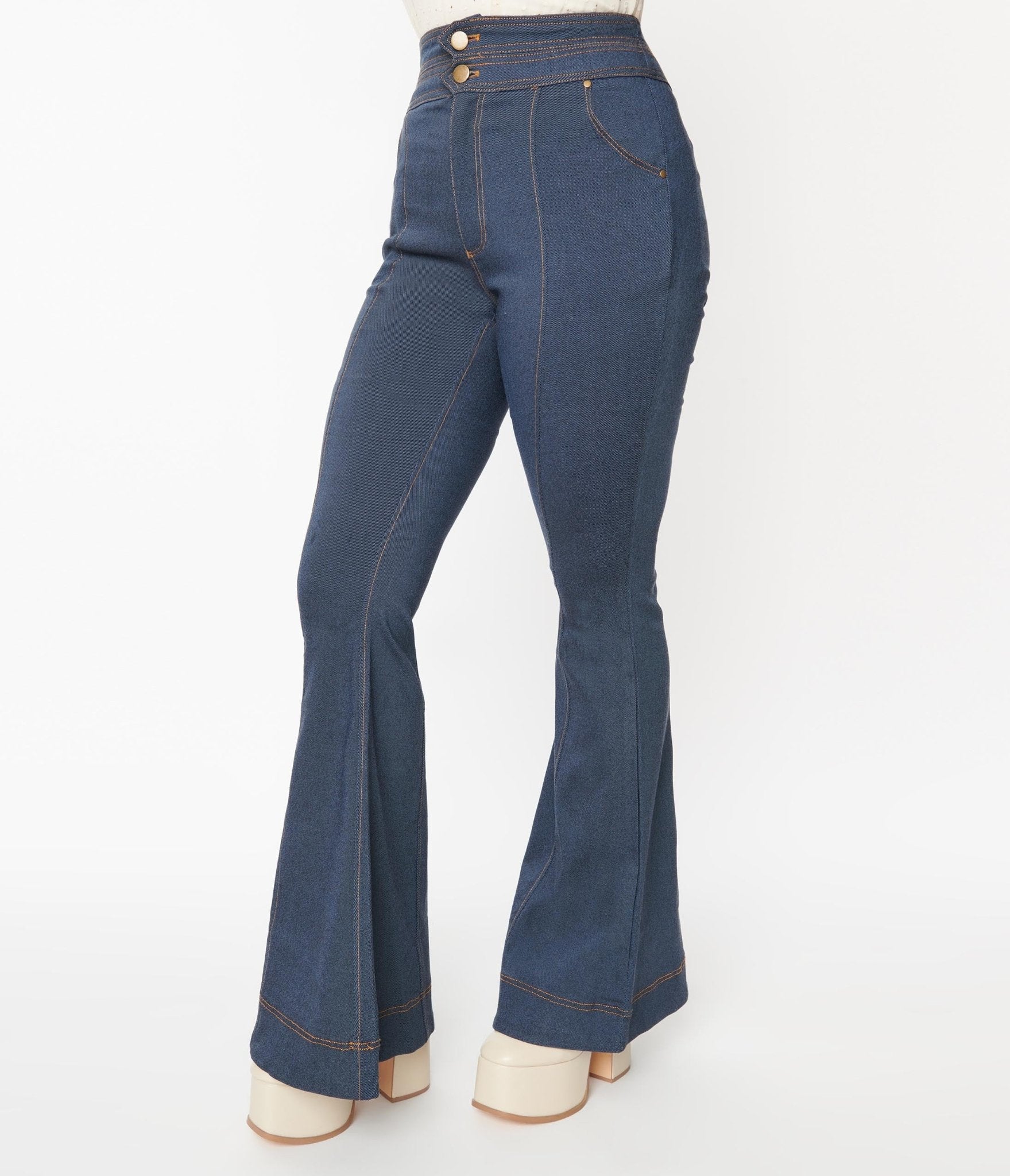 Two Tone High Rise Flare Jeans – Threaded Secrets Boutique