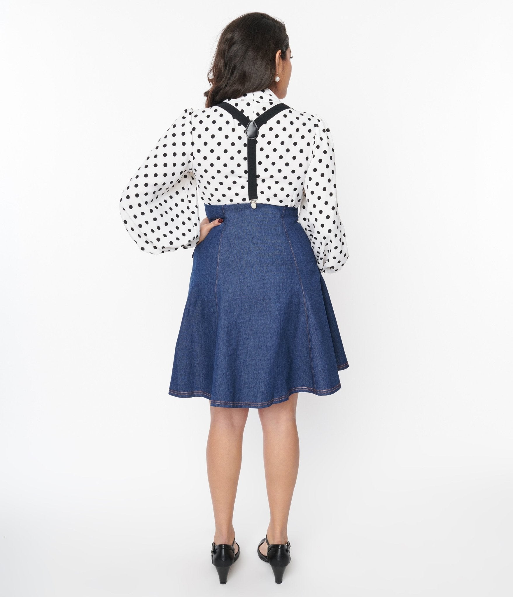 Unique Vintage Denim Suspender Flare Skirt - Unique Vintage - Womens, BOTTOMS, SKIRTS