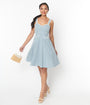 Unique Vintage Dusty Blue Daisy Pinafore Swing Dress