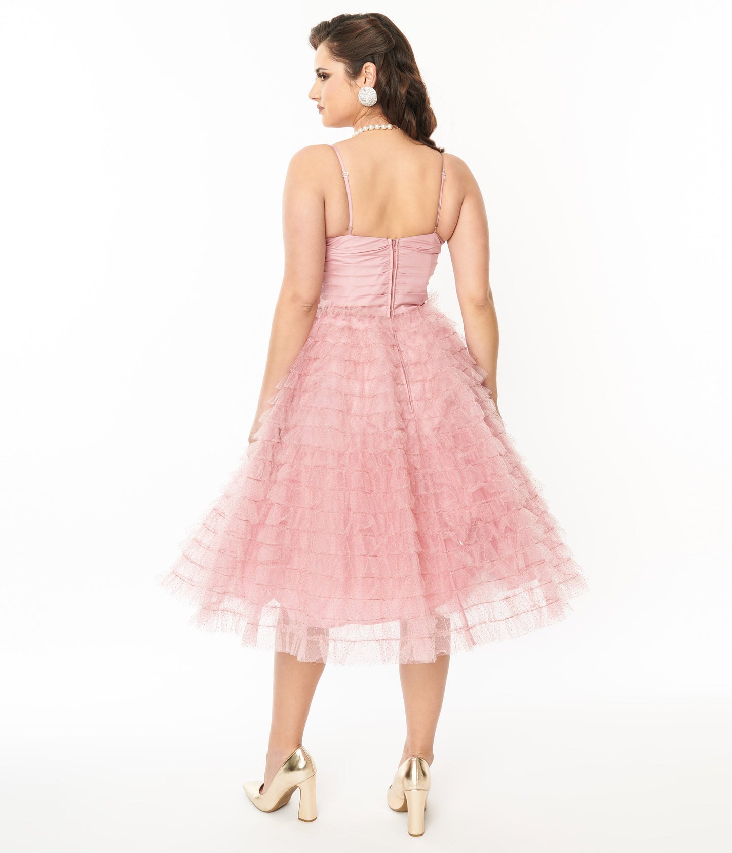 Unique Vintage Dusty Rose Glitter Tulle Cupcake Swing Dress - Unique Vintage - Womens, DRESSES, PROM AND SPECIAL OCCASION