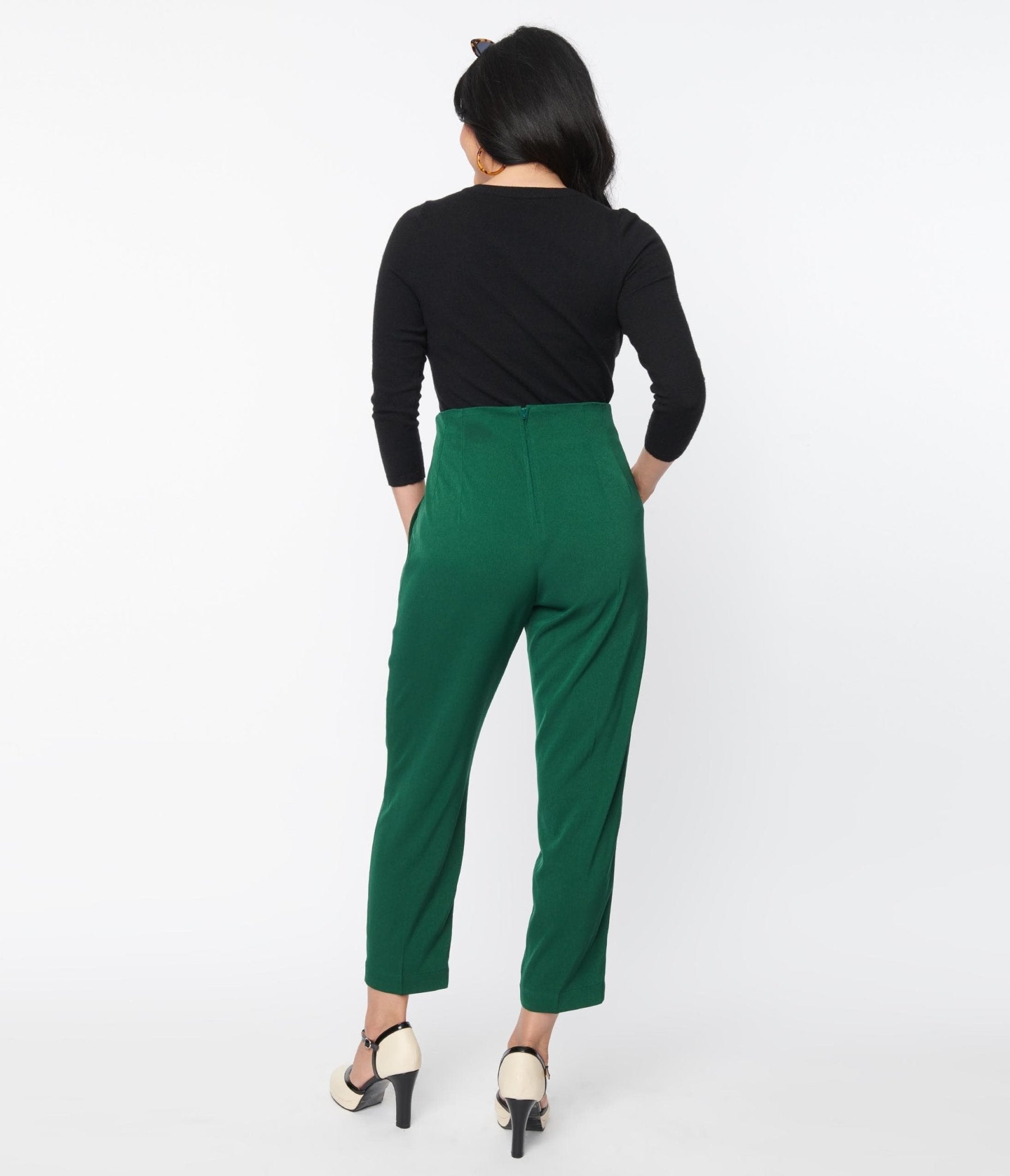 Unique Vintage Emerald Front Pleat Pants - Unique Vintage - Womens, BOTTOMS, PANTS