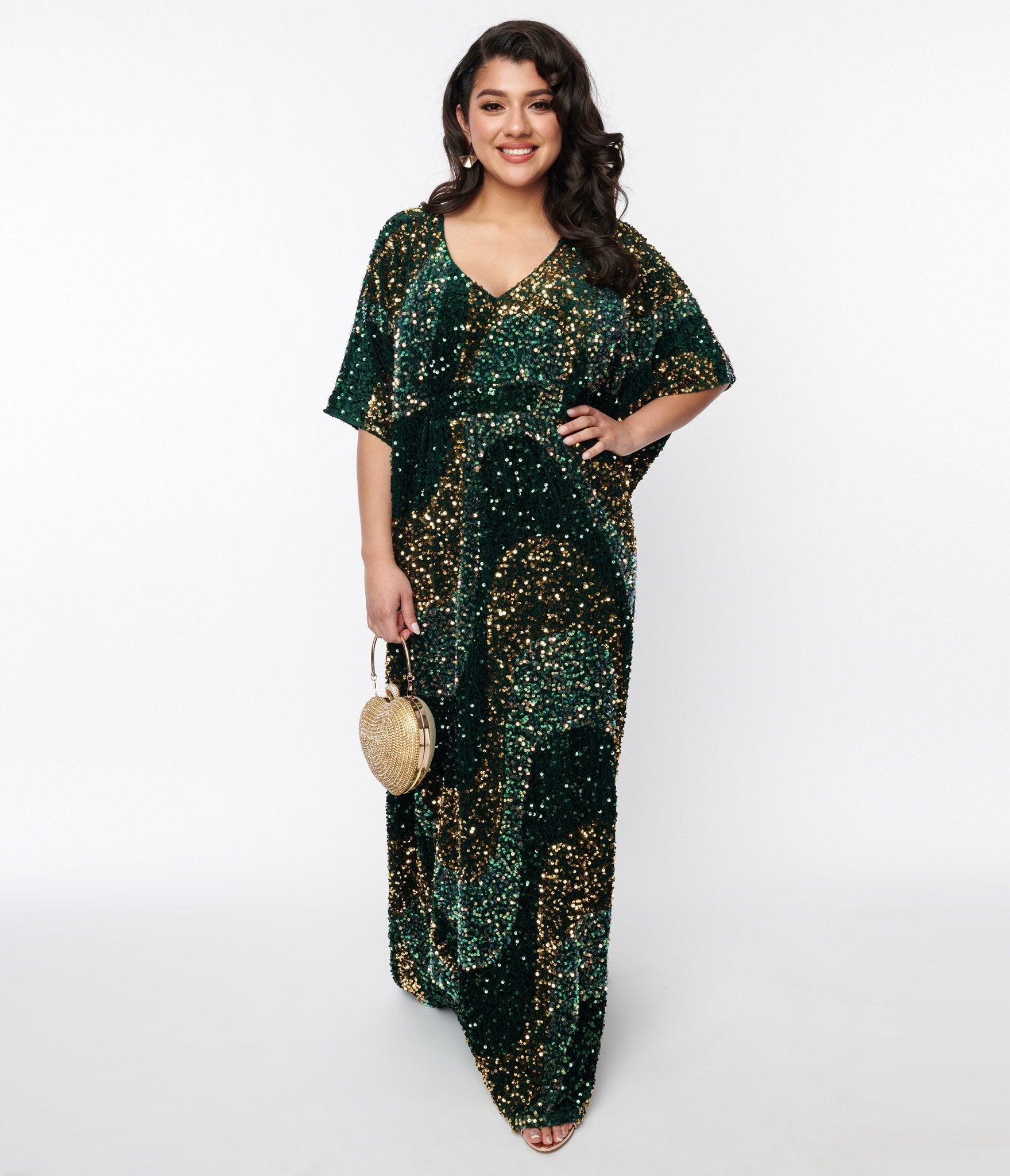 Unique Vintage Emerald & Gold Sequin Burton Caftan Dress Unique Vintage Emerald & Gold Sequin Burton Caftan Dress