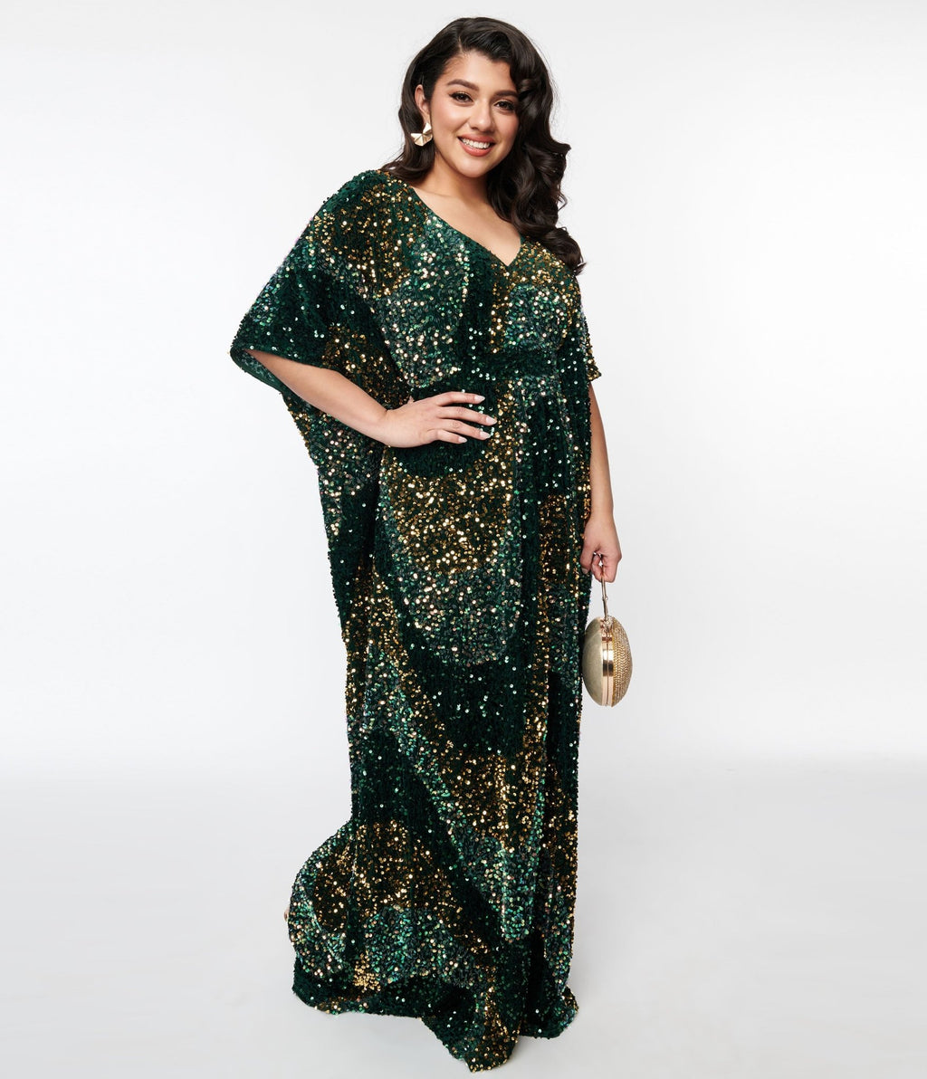 Unique Vintage Emerald & Gold Sequin Burton Caftan Dress - Unique Vintage - Womens, DRESSES, CAFTAN
