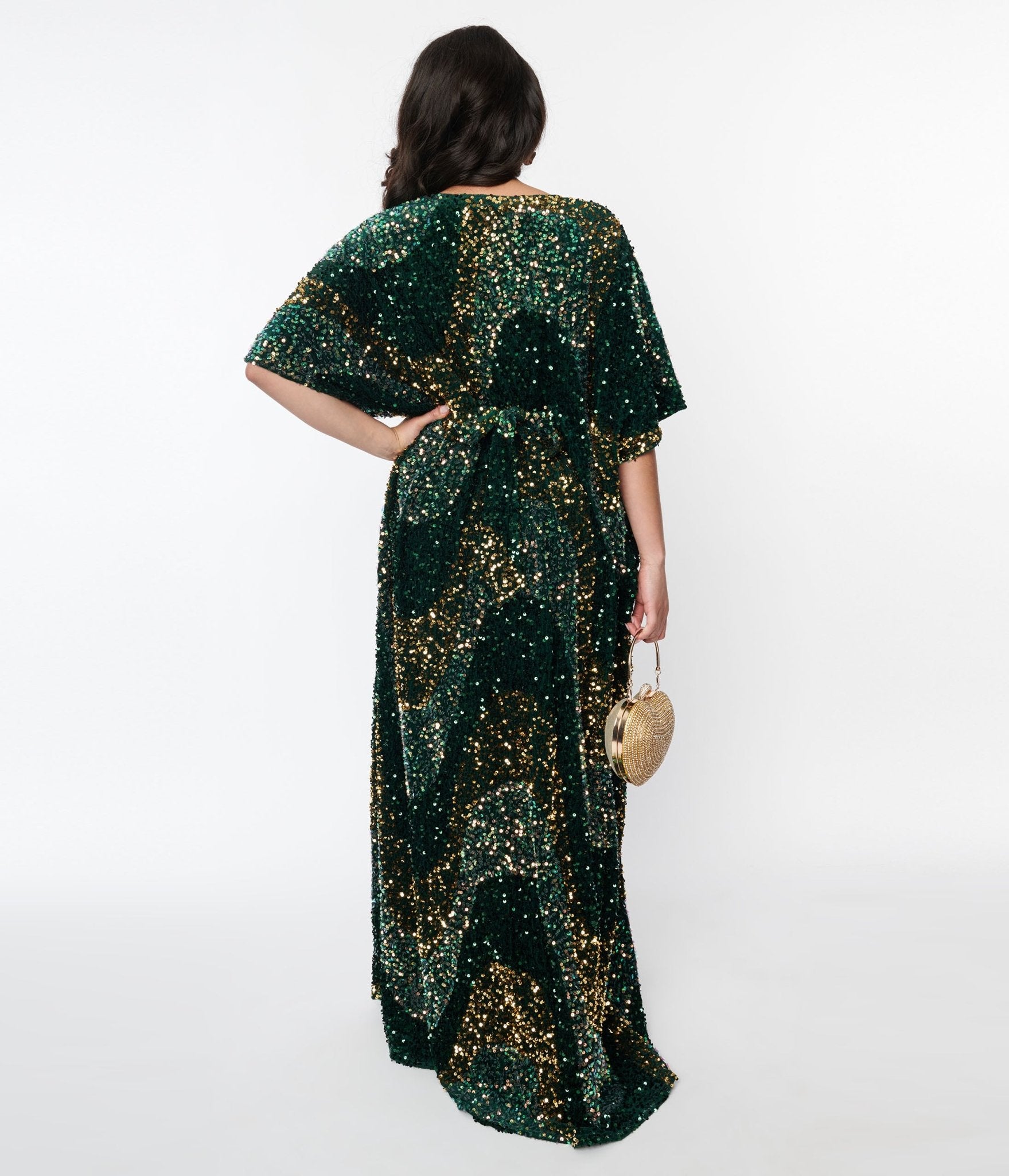 Unique Vintage Emerald & Gold Sequin Burton Caftan Dress Unique Vintage Emerald & Gold Sequin Burton Caftan Dress