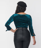 Unique Vintage Emerald Green Crushed Velvet Gracie Top - Unique Vintage - Womens, TOPS, KNIT TOPS