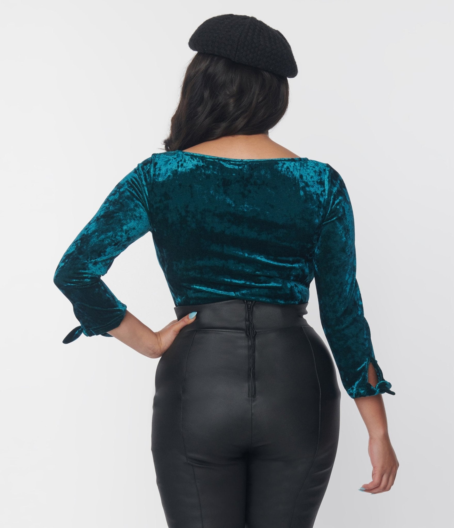 Unique Vintage Emerald Green Crushed Velvet Gracie Top - Unique Vintage - Womens, TOPS, KNIT TOPS