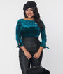 Unique Vintage Emerald Green Crushed Velvet Gracie Top