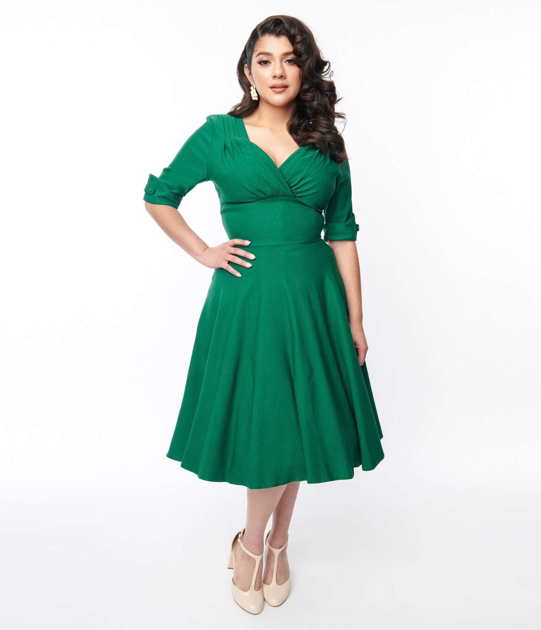 Unique Vintage Delores 1950s Emerald Green Swing Dress