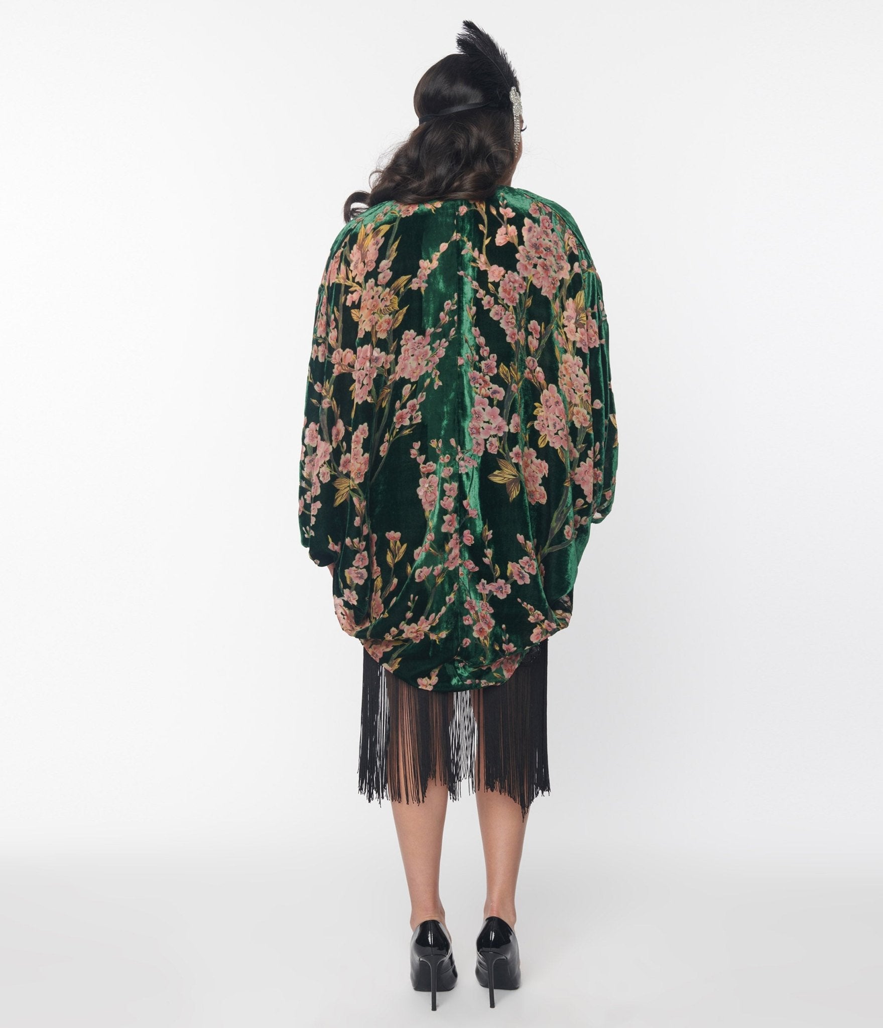 Retro Vintage Unique Vintage Emerald Green Floral Burnout Velvet