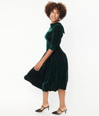 Unique Vintage Emerald Velvet Nicola Swing Dress - Unique Vintage - Womens, DRESSES, SWING