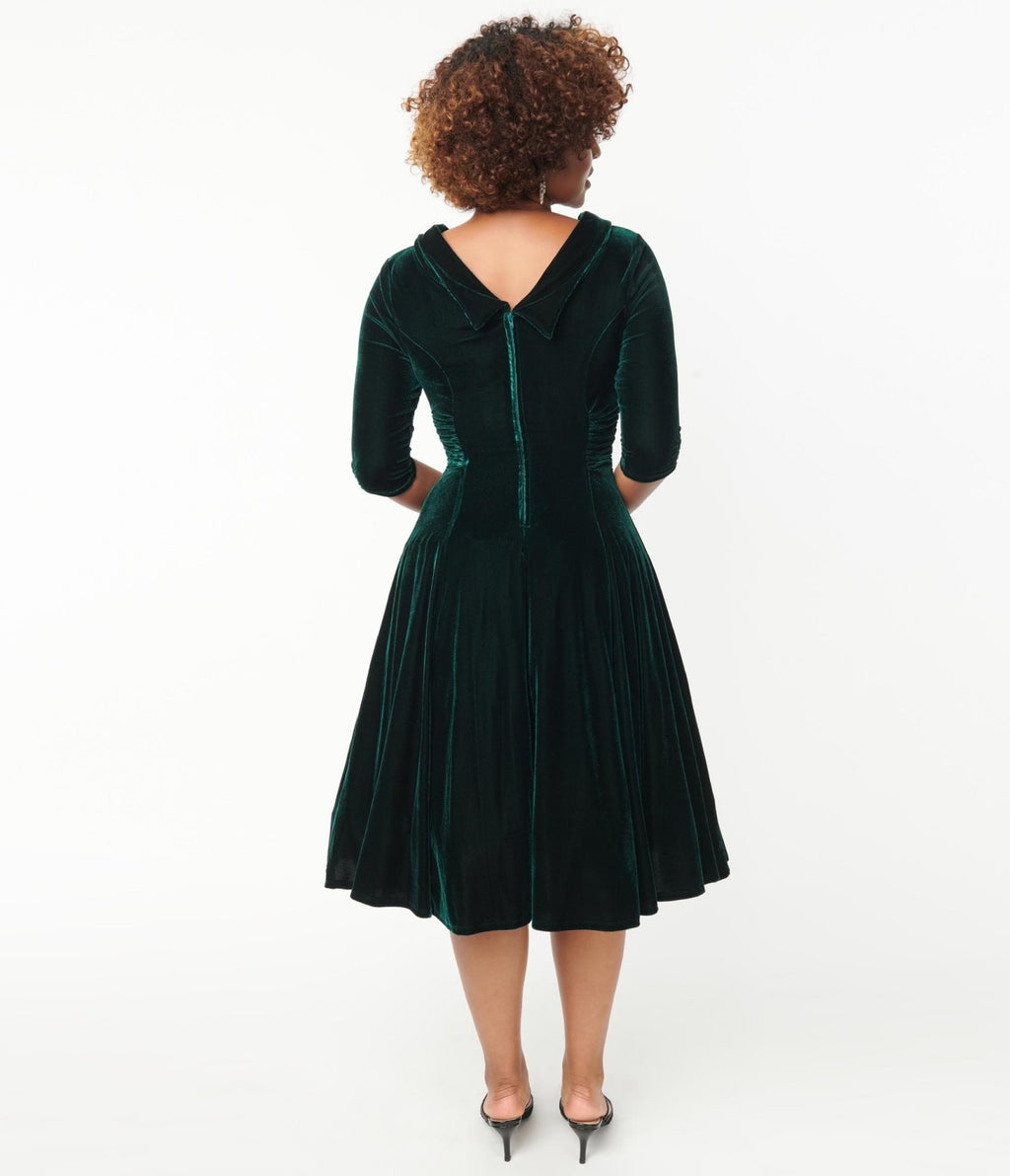 Unique Vintage Emerald Velvet Nicola Swing Dress - Unique Vintage - Womens, DRESSES, SWING