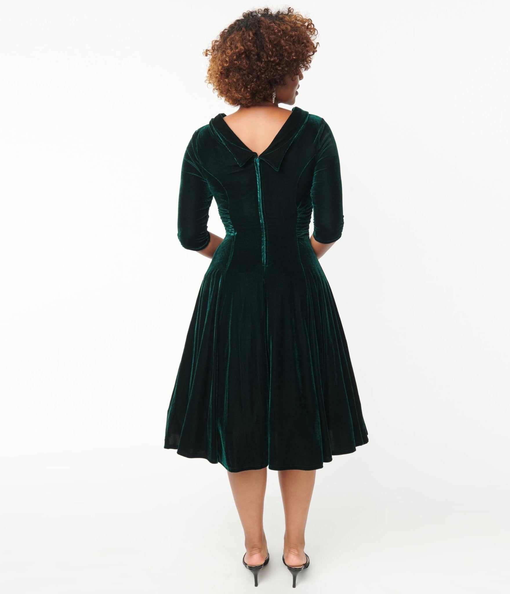 Unique Vintage Emerald Velvet Nicola Swing Dress - Unique Vintage - Womens, DRESSES, SWING