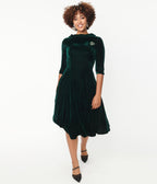 Unique Vintage Emerald Velvet Nicola Swing Dress - Unique Vintage - Womens, DRESSES, SWING