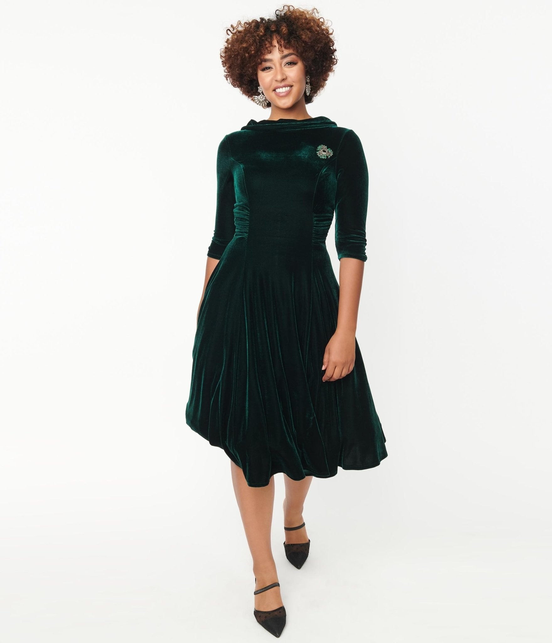 Unique Vintage Emerald Velvet Nicola Swing Dress - Unique Vintage - Womens, DRESSES, SWING