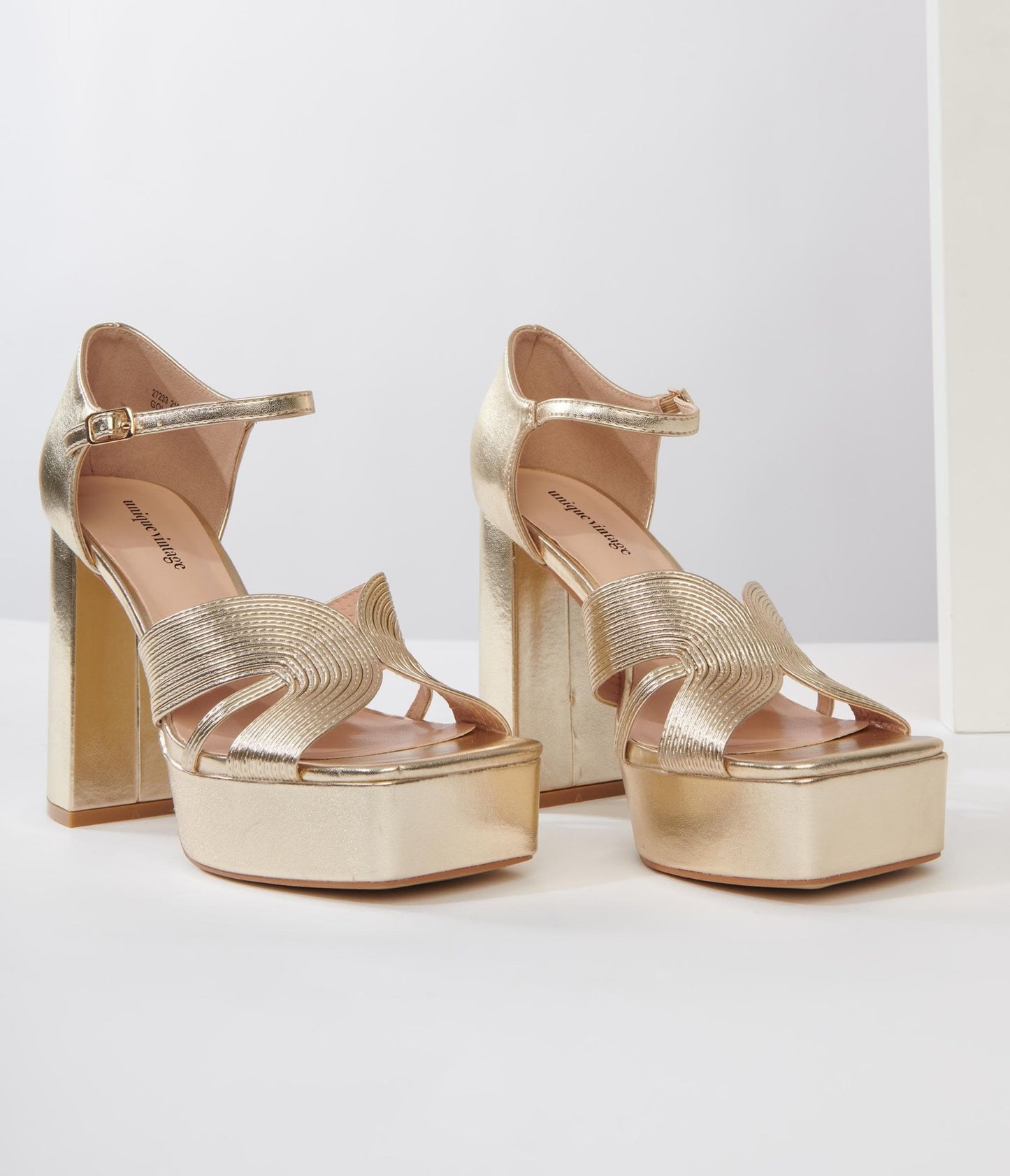 Unique Vintage Gold Deco Platform Heels - Unique Vintage - Womens, SHOES, HEELS