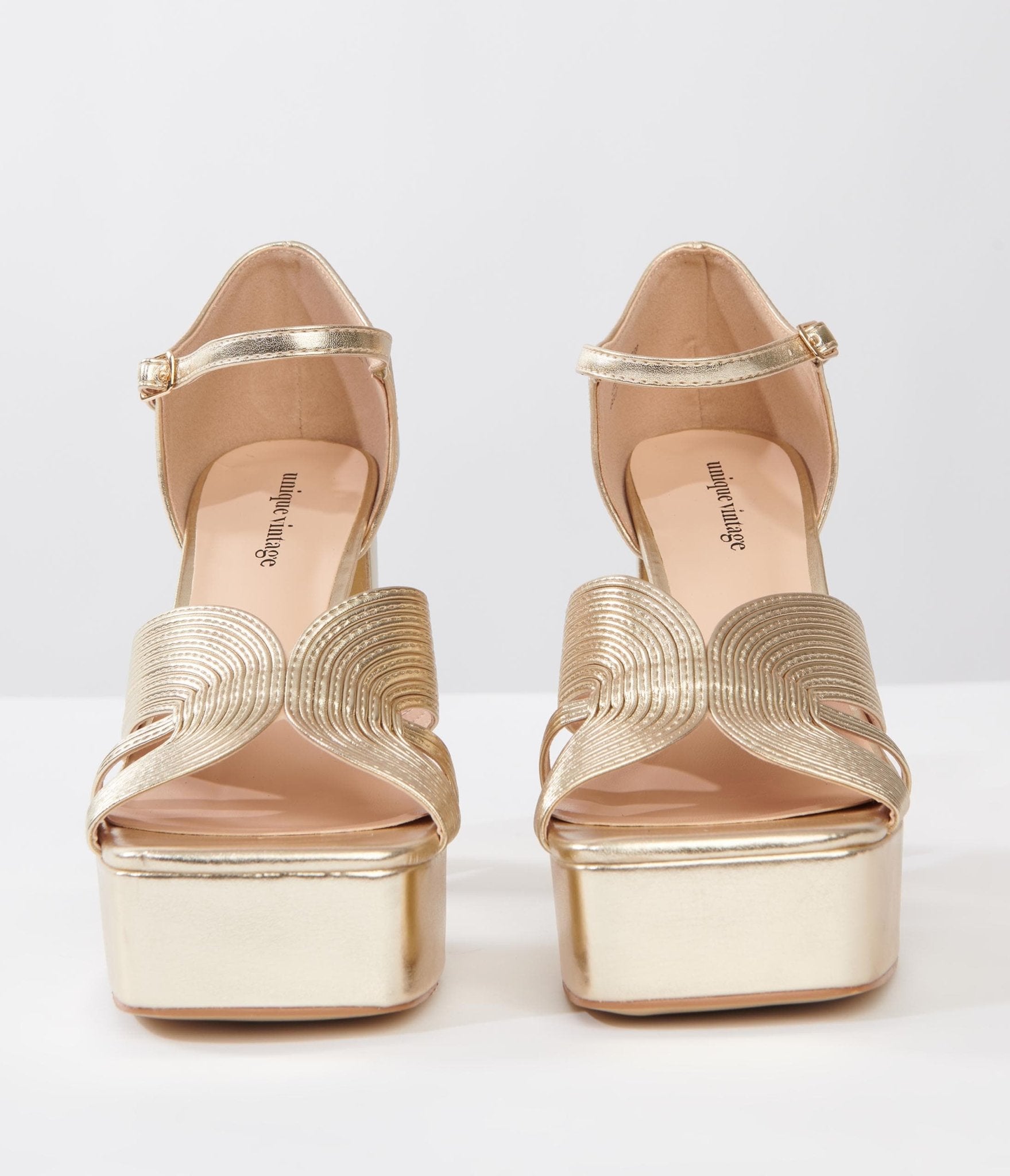 Unique Vintage Gold Deco Platform Heels - Unique Vintage - Womens, SHOES, HEELS
