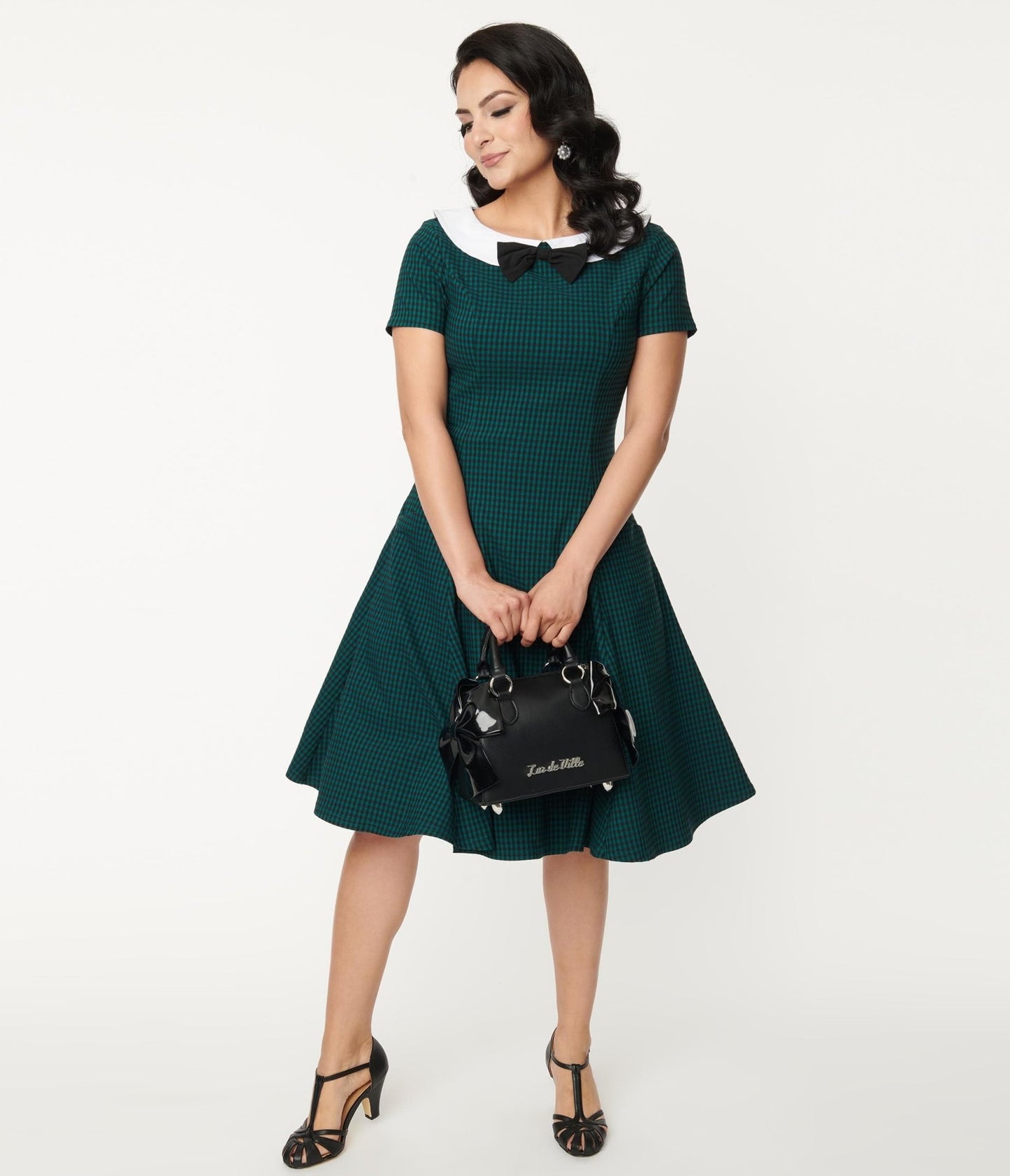 Unique Vintage Green & Black Gingham Eloise Swing Dress - Unique Vintage - Womens, DRESSES, SWING