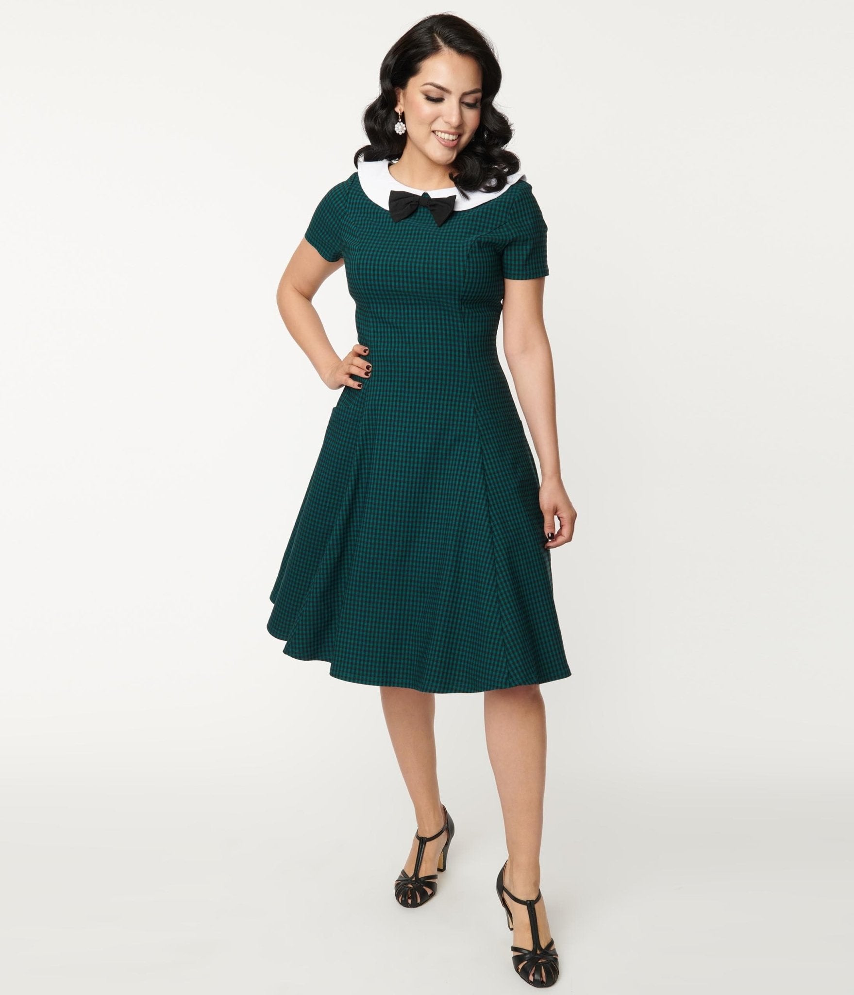 Unique Vintage Green & Black Gingham Eloise Swing Dress - Unique Vintage - Womens, DRESSES, SWING