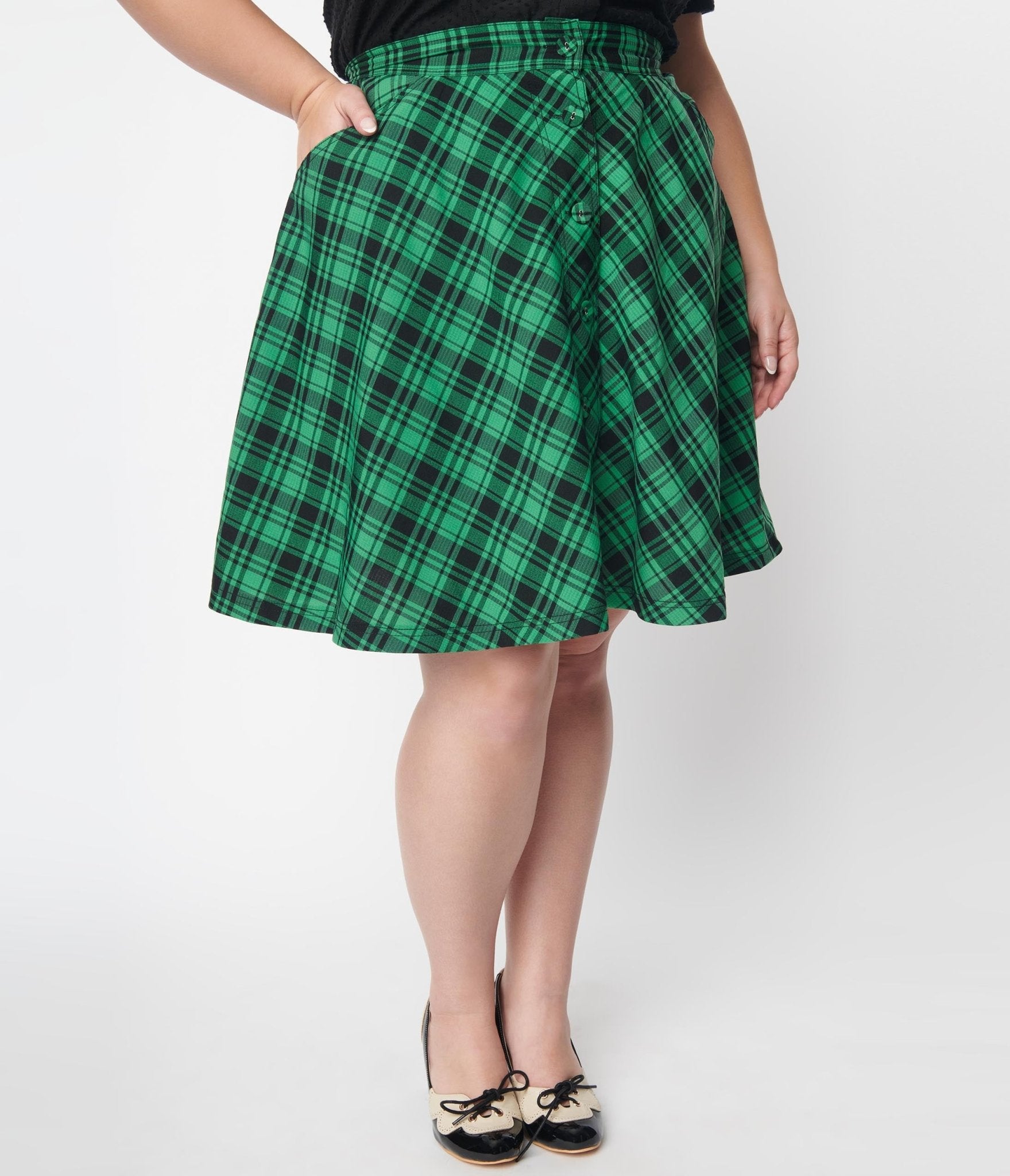 Green black plaid skirt clearance