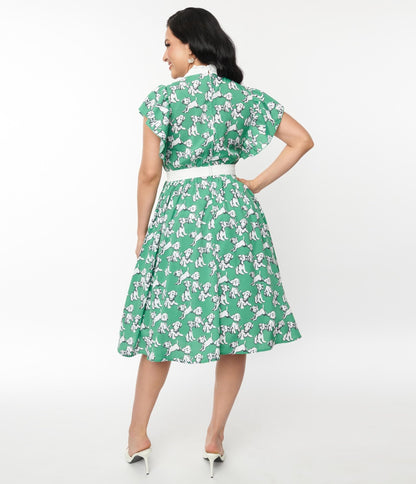 Unique Vintage Green Dog Print Swing Dress - Unique Vintage - Womens, DRESSES, SWING