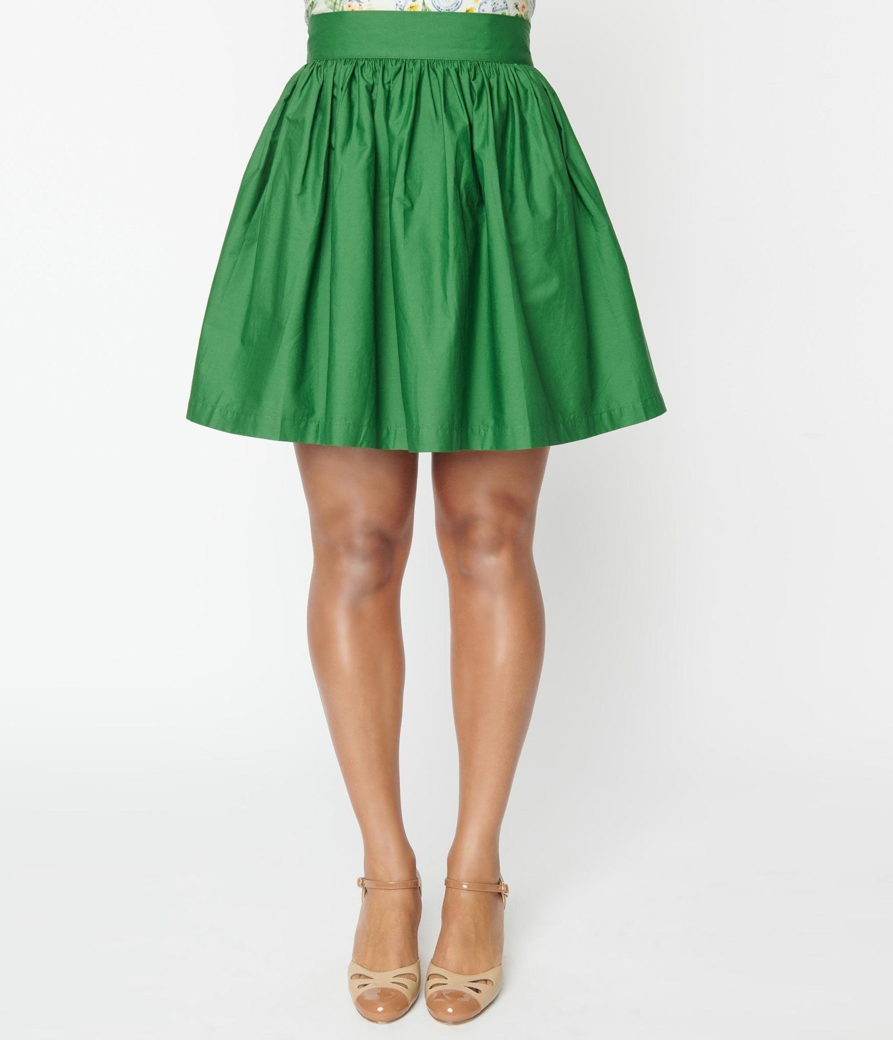 Unique Vintage Green Gathered Mini Skirt - Unique Vintage - Womens, BOTTOMS, SKIRTS