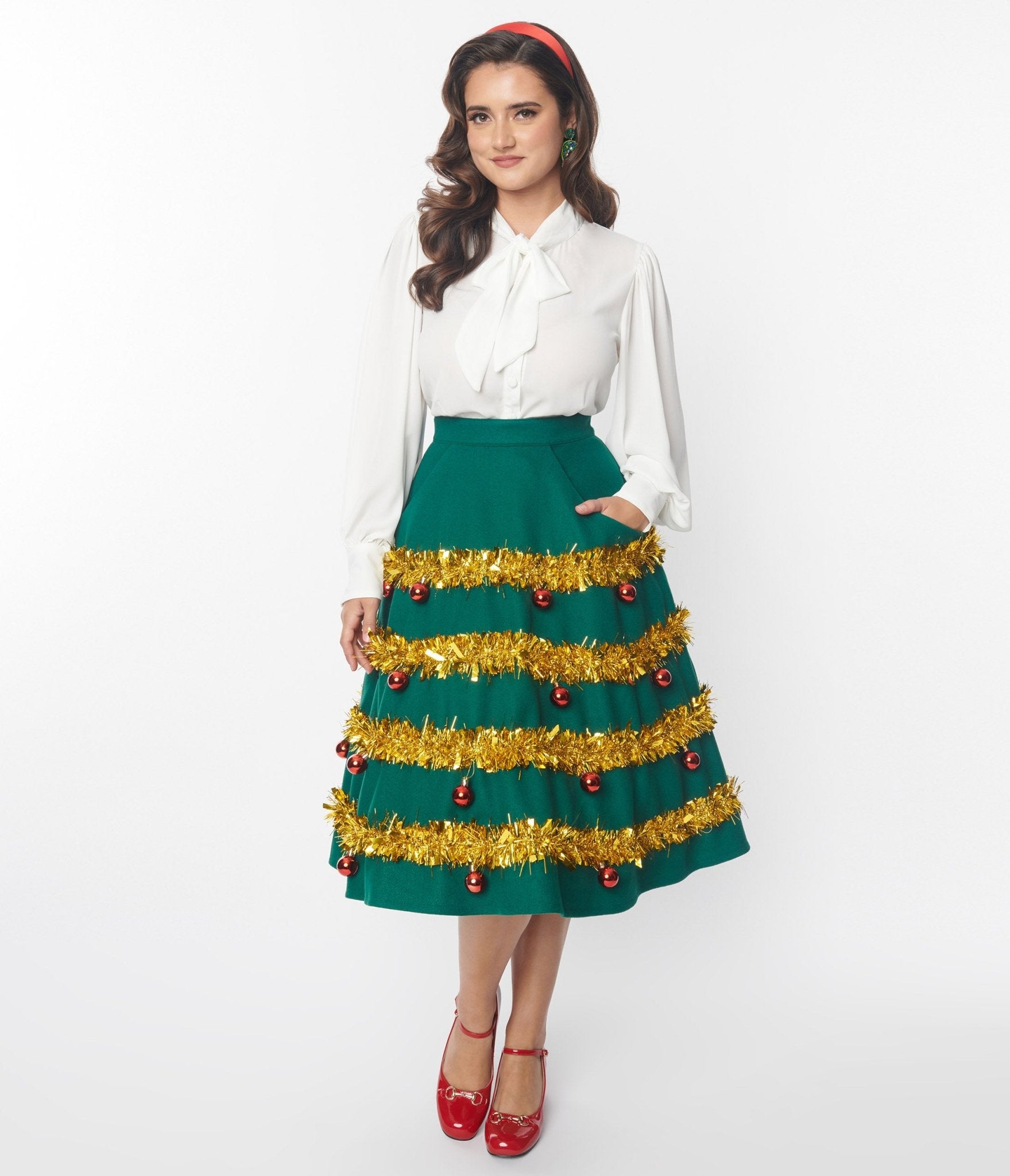 Unique Vintage Green Gold Tinsel Ornament Soda Shop Swing Skirt