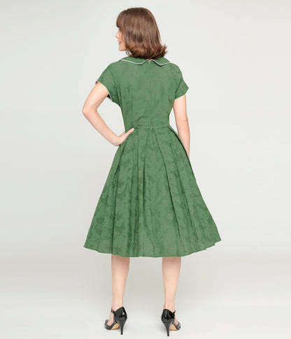 Unique Vintage Green & Ivory Black Dot Swing Dress - Unique Vintage - Womens, DRESSES, SWING
