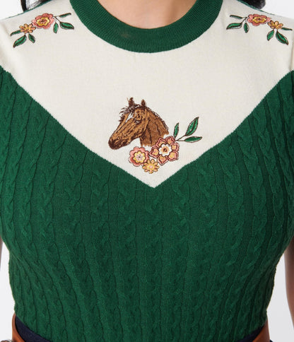 Unique Vintage Green & Ivory Western Floral Embroidered Park City Sweater - Unique Vintage - Womens, TOPS, SWEATERS