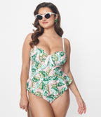 Unique Vintage Green & Pink Monstera Leaf Daphne Swim Bottoms - Unique Vintage - Womens, SWIM, BOTTOM