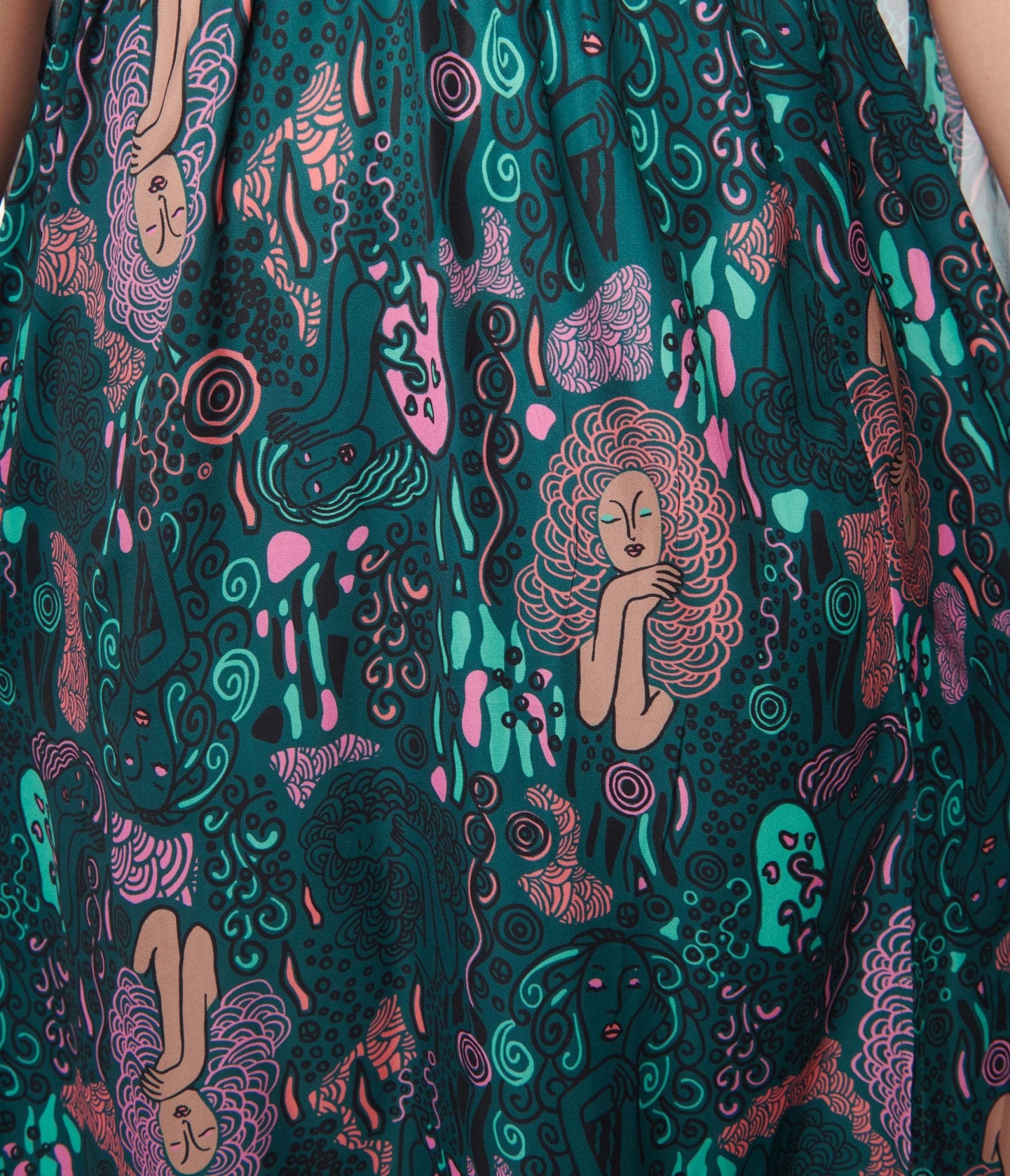 Unique Vintage Green Psychedelic Woman Print Cape Maxi Dress - Unique Vintage - Womens, DRESSES, MAXI
